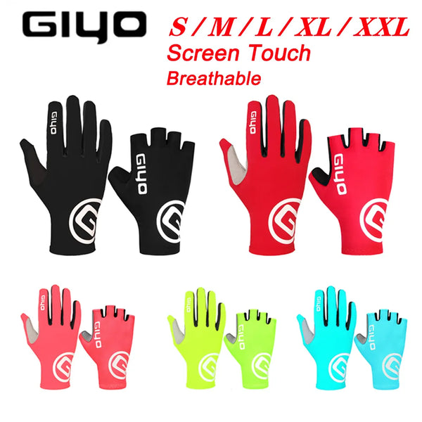 Luvas de Ciclismo GIYO Touch Screen de Dedo Completo e Meio Dedo com Gel Respirável para MTB